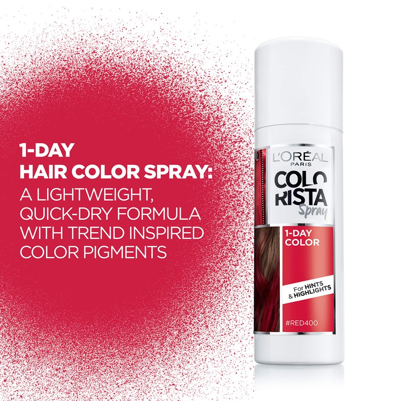 L'Oreal Paris Colorista 1-Day Washable Temporary Hair Color Spray, Red,
