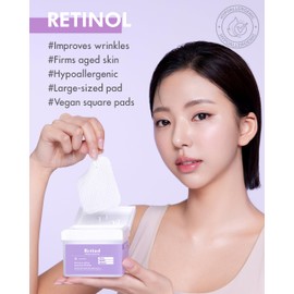 DERMAL Retinol Peptide Lifting Pad - Korean Toner Pad for Anti-Aging & Wrinkles with Bakuchiol - Vegan Pure Cotton Square Pads - High Capacity, 120 Sheets