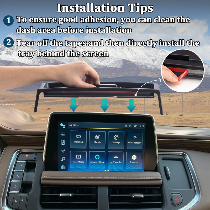 TOPINSTALL Wide Dash Tray Compatible with 2021-2024 Chevy Tahoe Suburban/GMC