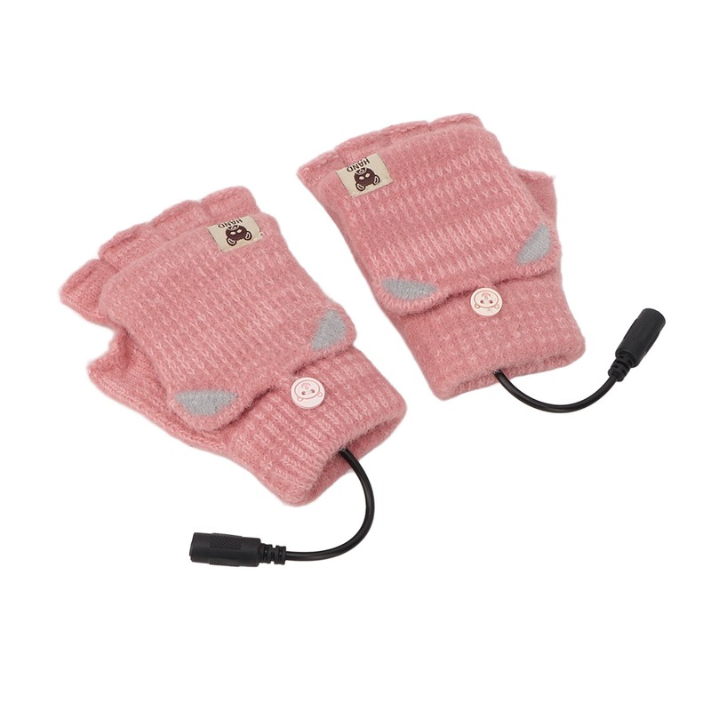 USB Heated Gloves Mitten Men Women Winter Knitted Fingerless Hand