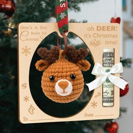 Ovrrcame Christmas Money Holder Ornament - Fun & Unique Way to Give Cash Gifts for Son, Daughter, Grandkids - Crochet Reindeer Xmas Tree Decoration & Keepsake