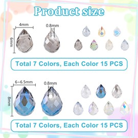 PH PandaHall Pack of 210 Glass Beads in Teardrop Shape, 14 Colours, Galvanised Glass Beads, Faceted Beads, Top Drilled Drops, Chandelier Pendant for Jewellery, Home Decoration