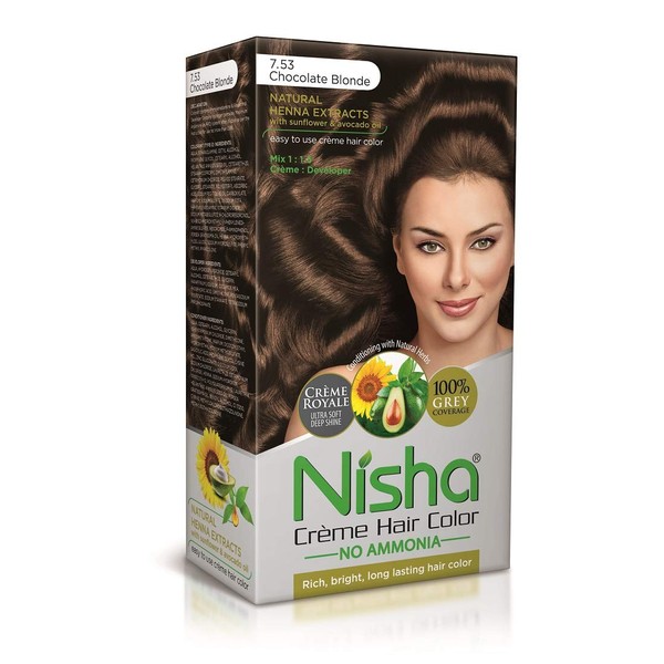 Nisha Creme Hair Color Pack of 1 Chocolate Blonde,Beautiful Color Permanent Hair Dye,Long-Lasting High-Definition Color,Shine & Silky Softness, Permanent Hair Color,Ammonia Free, Vegan, Cruelty Free