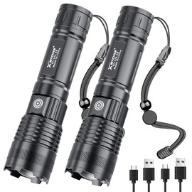 X.Store 2 Pack Flashlight Rechargeable, Super Bright High Lumens Led Flashlight 4 Modes with Stepless Dimming Function, High Power Waterproof Handheld Flash Light for Emergecy Camping Hiking Outdoor