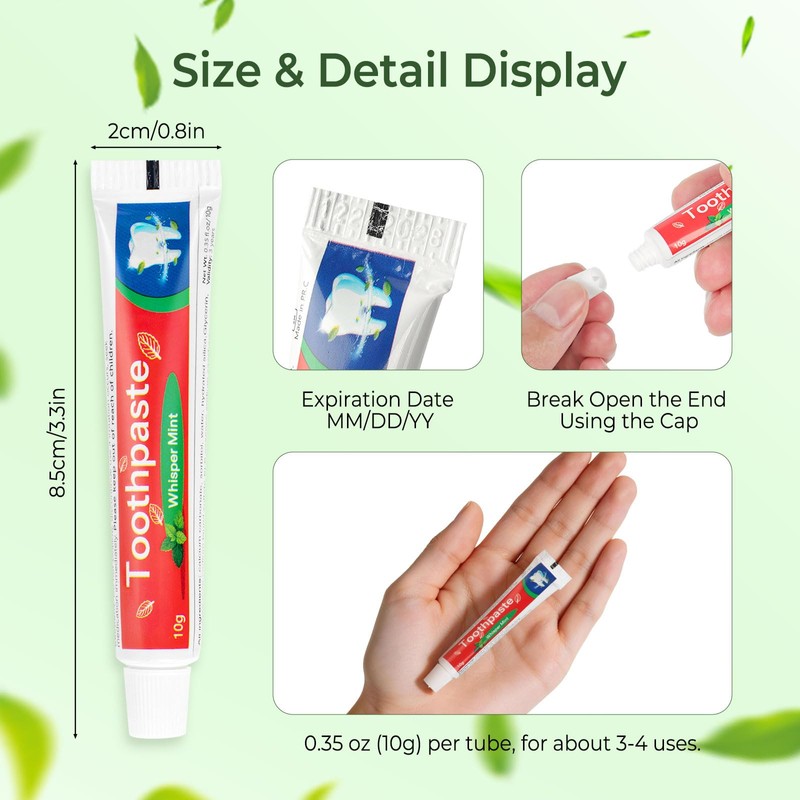 Travel Toothpaste Bulk, Mint Flavor, 10g/0.35oz (50-Pack)