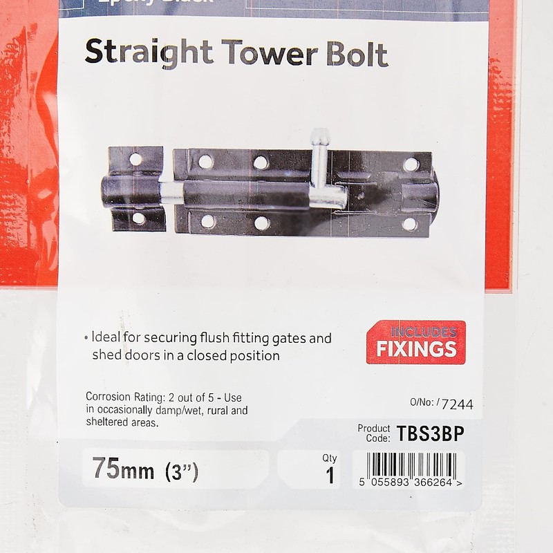 TIMCO Straight Tower Bolt - Black - 3" - Great