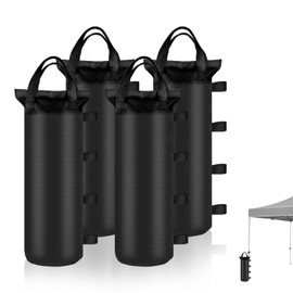 4 Sand Bags for Weight, Heavy Duty Sandbags for Canopy Legs, Extra Large Pop Up Tent Weights, Canopy Weight Bags for Gazebo, Outdoor Sun Shelter, Umbrella - Black, 6"×20", Without Sand