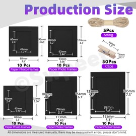 Swpeet 105Pcs Paper Photo Frames Set, Hanging Photo Display Frames, Cardboard Picture Frames, Includes 3 Inch/4 Inch/5 Inch/6 Inch/7 Inch Hanging Album Frame Each for 10Pcs, 50Pcs Clips, 5Pcs String