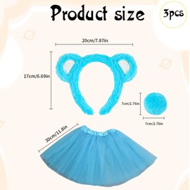 Ycfish 3 Pcs Plush Bear Ears Hairband Round Tail Tulle Skirt Set, Adjustable Animal Headband And Ballet Tutu Skirt, For Cosplay, Party, Performance, Costume Accessories Supplies (Bule)