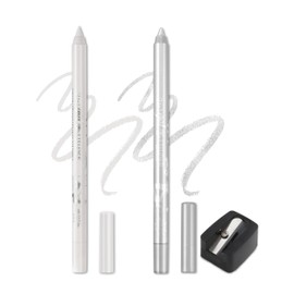 Jutqut 2 x Gel Eyeliner Mat, White and Silver Waterproof Eye Pencil, Waterproof Long Lasting Liner Stick, Eyeliner Pen Smudge-proof Tattoo, Dense Creamy Texture, Waterproof Eyeliner for Women