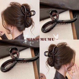 MISS MUMU Hair Accessories, Hair Clip, Hair Ornament, Large, Ribbon Pin, Hair Arrangement, Barrette, Bulk Hair Pin, Women Ladies, Simple, Wedding, Party, Cute, Popular, Korean Style (K65 Dark Brown