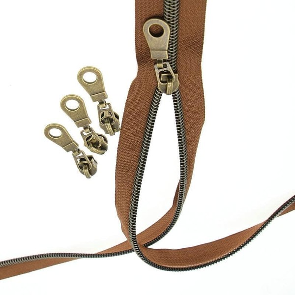 #5 Antique Brass Metallic Nylon Coil Zippers by The Yard