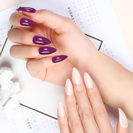 Nude Press on Nails Medium Almond Nails Glue on Nails Temperature Color Changing Design False Nails with Glue Glossy Acrylic Nails for Women DIY Manicure Nail Salon Party Nail Decoration