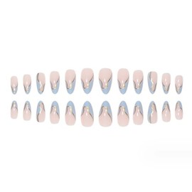 Uñas Postizas Cortas Almendra Prensa En Uñas Francesas Consejos Cubierta Completa Remolino Uñas Falsas para Mujeres y Niñas 24Pcs