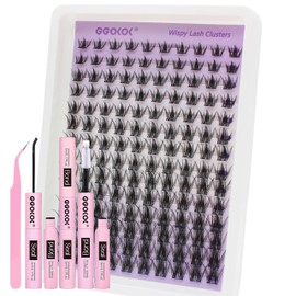 GGOKOK Lash Clusters Kit Wispy Lash Extension Kit 8-16mm Cluster Eyelash Extensions Kit Individual Lashes 140pcs with Lash Bond and Seal, Tweezers for Self Use(Wispy-06,Kit)
