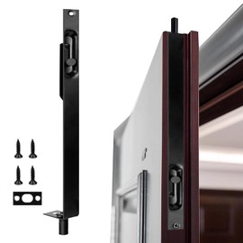 Door Latch Flush Bolt, Concealed Sliding Latch, Door Edge Latch with Double Opened Security, Bolt for Double Door, Patio, Wooden Door, French Door Lock (Black)