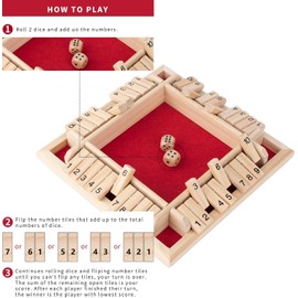 Fueegue Shut The Box 2-6 Player Dice Game Wooden Board Games 8 Dice Table Games Mathematics Learning Toy Close the Box Dice Game Wooden Board Maths Number Game Wooden Board Game (4 Rows - 12, Rose)