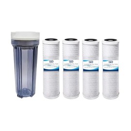 IPW Industries Inc. Clear Filter Housing Compatible to HF2-10CLWH12 and Compatible to Water Pur Company CCI-10CLW12 10" Cartridge w/ 1/2" NPT Ports and 4 Carbon Filters