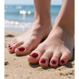 Morily Solid Dark Red Press on Toenails for Women, 24 Pcs Short Square Fake Toe Nail Press ons, Reusable Full Cover Artificial Glossy False Stick on Pedicure in 12 Sizes