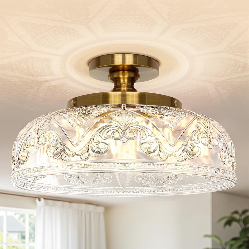 Slypadan Semi Flush Mount Ceiling Light, 12 Inch Large Gold