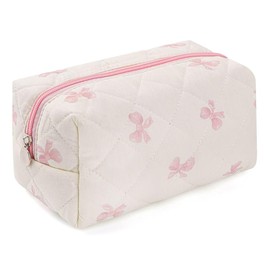 Floral Makeup Bag,Floral Quilted Make Up Bag,Large Cosmetic Bag,Fashionable Travel Makeup Pouch, Cute Portable Storage Bag,Puffy Coquette Makeup Bag, Attractive Quilted Pouch