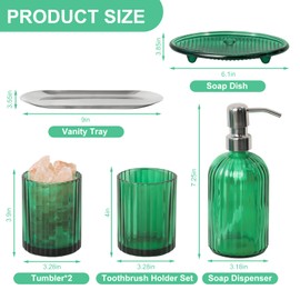 Umimile Bathroom Accessories Set, 6 Pcs Green Glass Bathroom Accessory Set - Complete Toothbrush Holder, Tumbler, Lotion Dispenser, Soap Dish, Vanity Tray, Aromatic Cup for Apartment Bathroom Decor