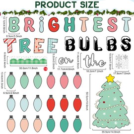 Justforjoyful Christmas Bulletin Board Decoration Christmas Tree Classroom Decoration Xmas Bulb Name Tag Paper Cutouts for School Home Classroom Chalkboard Wall Winter Holiday Party Decor Supplies