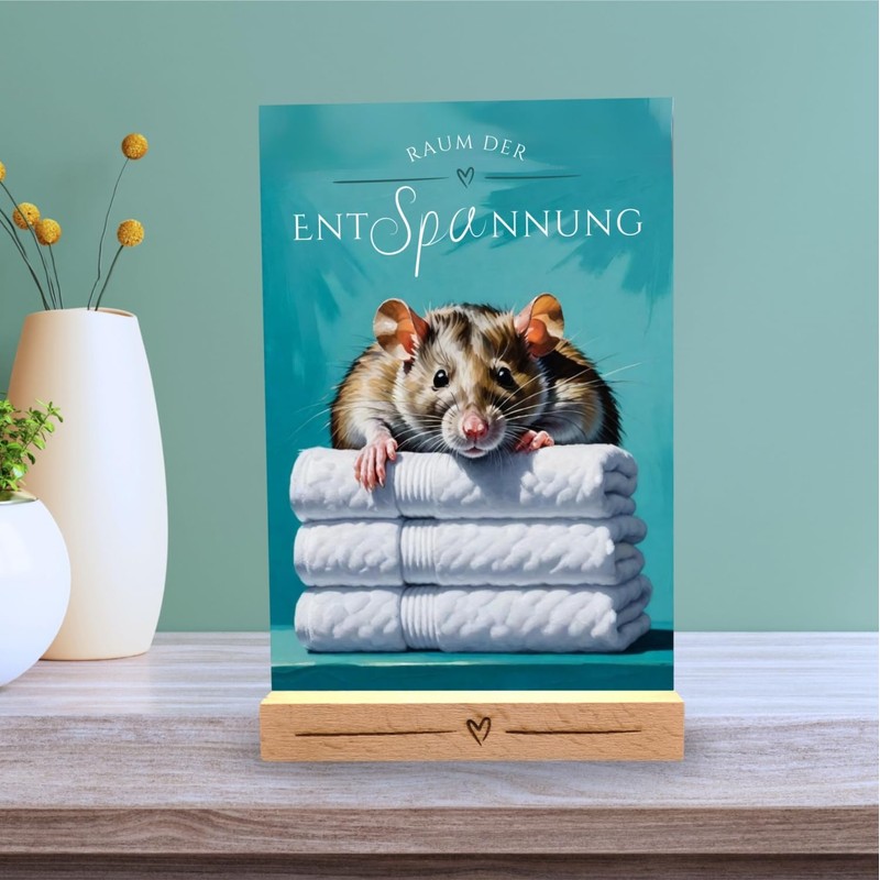 Rat Sign Wellness Towel Relaxation Decorative Bathroom Wooden Stand Colour
