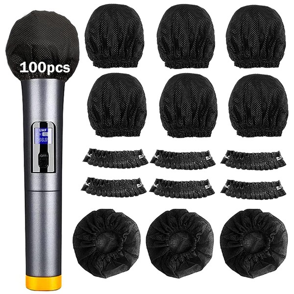 SUNPRO Microphone Covers Disposable 100pcs, Non-Woven,Clean No-Odor Windscreen Pop Filters Protective Cap for Handheld Karaoke Microphone