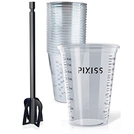 Resin Mixer Epoxy Mixer Paddles - 20 Graduated Mixing Cups & Reusable Pixiss Multipurpose Bidirectional Paint Stirrer for Drill Epoxy & Paint Mixer Drill Attachment - Paint Stirrers Epoxy Stirrer