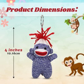 Made By Aliens Sock Monkey Keychain 4 inch - Color of Sockiez Stuffed Animal Plush Toy - Premium Gift for Back to School Kids & All Ages - Cute Stuffed Animal Keychain Accessories (Blue)