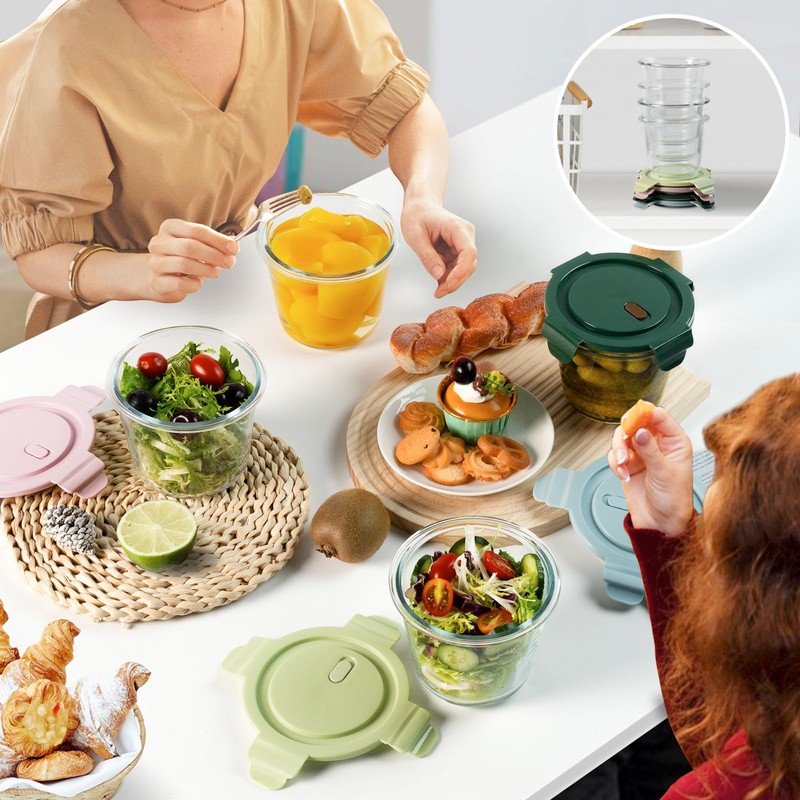 8 PCS Glass Meal Prep Containers with Lids, Airtight 3