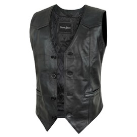 STOREJEES Mens Leather Vest - Chaleco De Cuero Negro Hombres | Men Vest Black - L