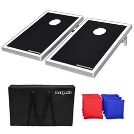 GoSports Cornhole Juego de Lanzamiento de puf  Marco de Aluminio Superior (Bandera Americana, fútbol, LED y diseños clásicos)                         