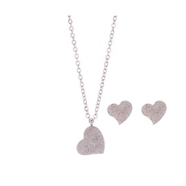 Dalee Stainless Steel Single Heart Necklace & Earrings Set (REF05436)