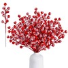 Sggvecsy 30 Pack Snow Frosted Artificial Red Berry Stems 8.9inch