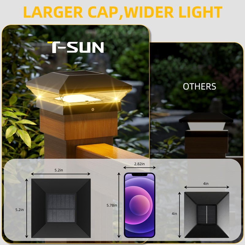 T-SUN Solar Post Cap Lights Outdoor 12 Pack, 2 Modes