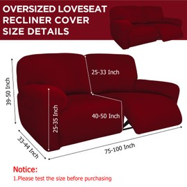 Wonderjune Recliner Loveseat Covers Extra Wide 75" x 100", Reclining 2 Seater Couch Covers 6 Pieces Milk Silk Reclining Loveseat Sofa Slipcovers Washable Furniture Protector (Burgundy)