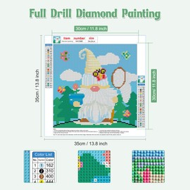 NAIMOER Cute Gnome Diamond Painting Kits for Adults, Full Drill Gnome Grow Flowers Diamond Painting Kits, DIY 5D Gnome Diamond Painting Summer Diamond Art Kits for Home Decor 30X30cm
