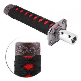 KIMISS Gear Shift Knob Samurai Sword Gear Shift Knob Universal Manual Car Gear Shift Knob Short Manual Universal Samurai Shift Knob for Fiesta Katana Samurai 2005 Handle Red Stitched