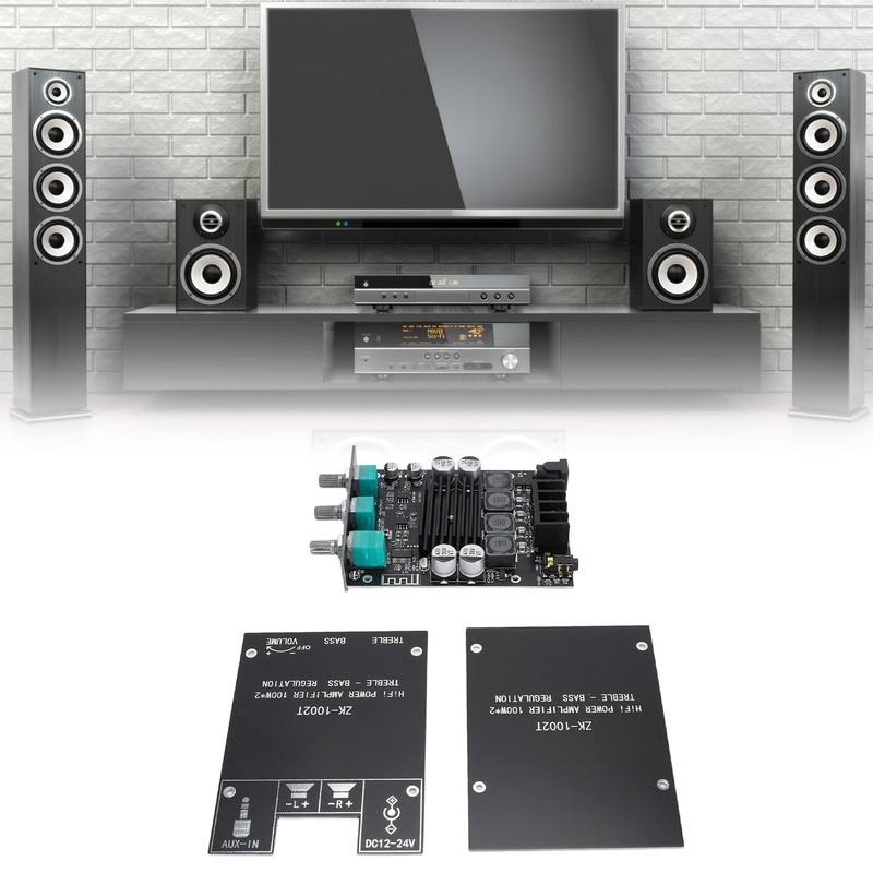 2x100W Amplifier Board HIFI with Treble Bass Control TPA3116D2 DC12‑24V