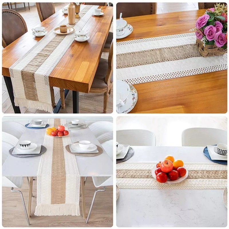 HomeChi Camino De Mesa Tejido A Mano Con Borlas Vintage