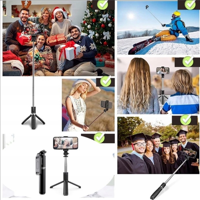 Selfie Stick Tripod, 35" Extension, Bluetooth Camera Remote, Attached Fill