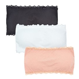 VeaRin Girls' Strapless Bra Bandeau Tube Top 10-12 12-14 Years Old, 30A 32A Strapless Bras for Teens Girls, Back Hook Beige+black+white, Medium