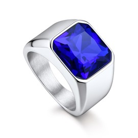 Bandmax Mens Blue Topaz Rings Stainless Steel Cubic Zirconia Ring Blue Gemstone Signet Ring Wedding Ring Birthstone Ring for Spetember Size 9