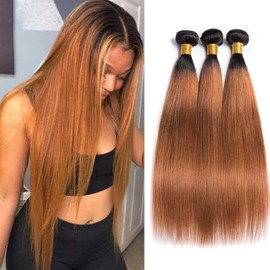 Human Hair Bundles Straight 3 Bundles 16 18 20 Inch Bundles Human Hair 100% Unprocessed Brazilian Hair Bundles Human Hair Extension for Black Women（1B/30）