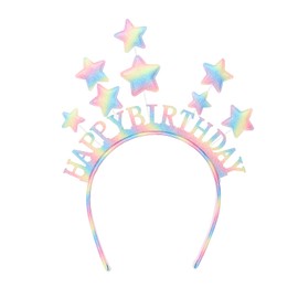 Amariver Birthday Decoration for Women Girls Birthday Hair Band Glitter Rainbow Color Headband Sparkle Stars Headbands Happy Birthday Head Band Birthday Hair Accessories for Women Girls