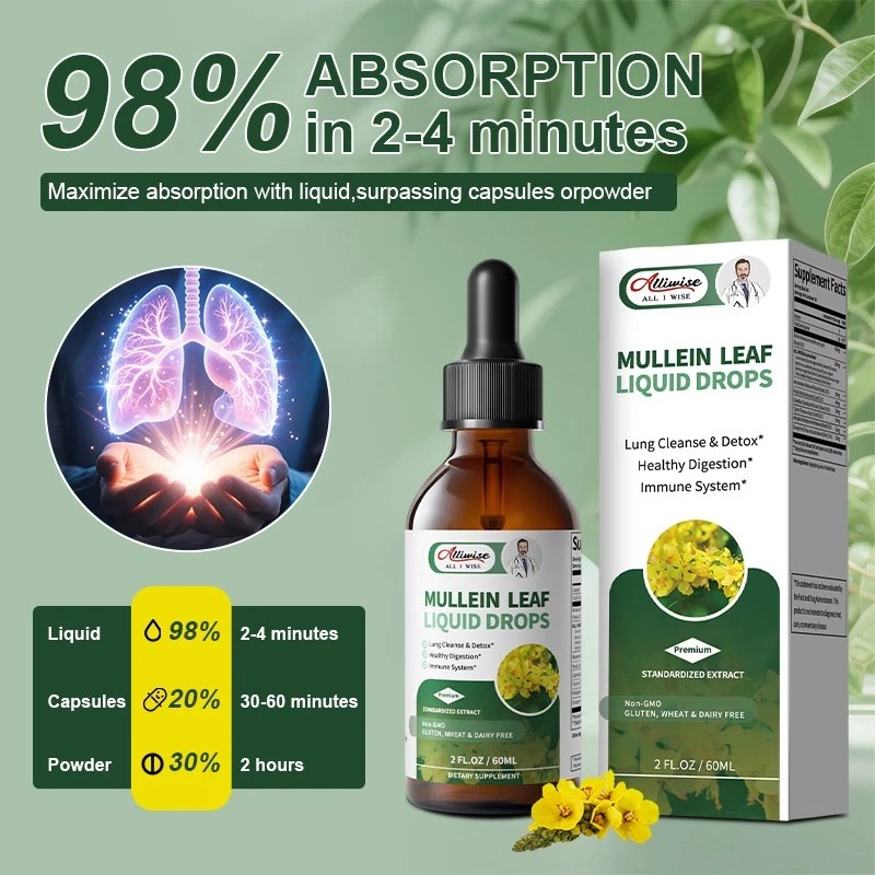 Alliwise Mullein Leaf Tincture Natural Liquid Drops Extract 2 Oz