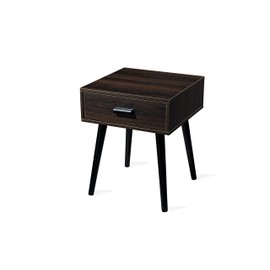 Tianlang Nightstand with 1 Drawer, Industrial Side Table, End Table for Bedroom, Small Space, Espresso Night Stand, Stable Wooden Legs, Dark Brown LJET002A