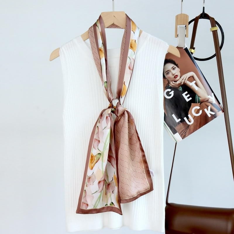WELROG Long Rectangular Silk Scarf 150 x 16 cm -